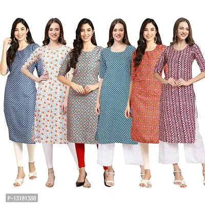 Women Crepe Digital Printed Straight Kurti  Pack of 6-thumb0