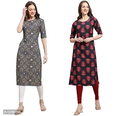 Stylish Crepe Printed Straight Kurta For Women- Pack Of 2-thumb0