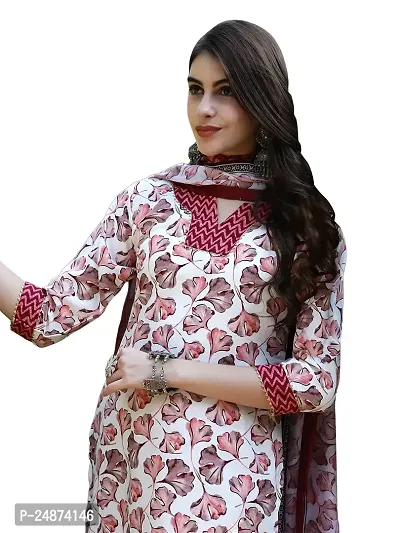 Stylish Cotton A-Line Multicoloured Printed Kurta, Bottom and Dupatta Set For Women-thumb4
