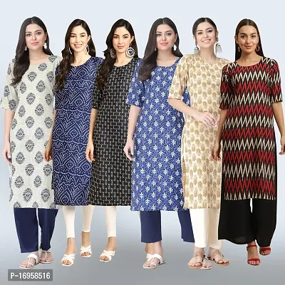 Women Stylish Crepe Printed Straight Kurta Combo