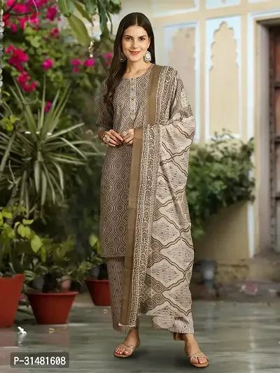 Stylish Cotton Blend Printed Kurta With Pant And Dupatta Set For Women-thumb2