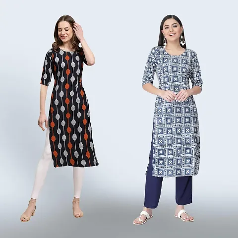 Stylish Crepe Printed Straight Kurta Combo of 2