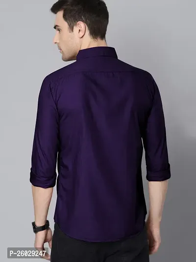 Men Stylish Purple Cotton Solid Long Sleeve Semi Formal Shirt-thumb3