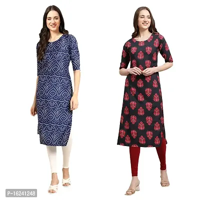 Stylish Straight Multicoloured Printed Crepe Kurta For Women Combo Pack Of 2-thumb0