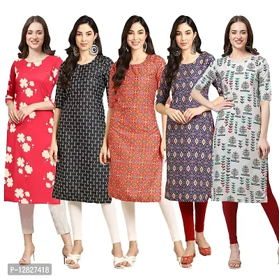 Attractive Straight Multicoloured Printed Crepe Kurta Combo For Women Pack Of 5-thumb0