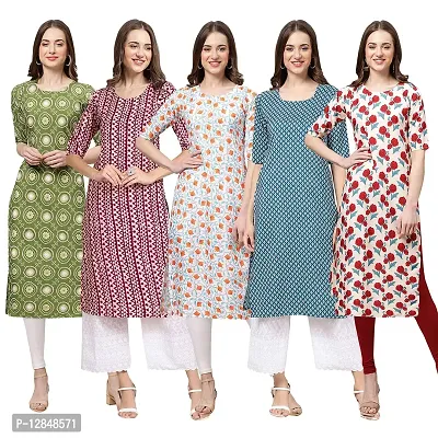 Straight Multicoloured Printed Crepe Kurta Pack Of 5-thumb0