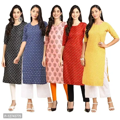 Stylish Crepe Digital Printed Straight Kurti For Women Pack of 5