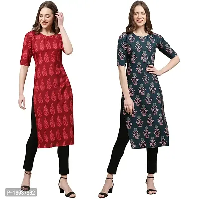 Stylish Crepe Printed Straight Kurta For Women-Pack Of 2-thumb0