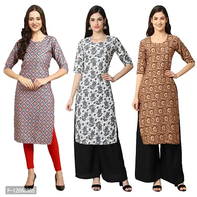 Women Crepe Digital Printed Straight Kurti  Pack of 3