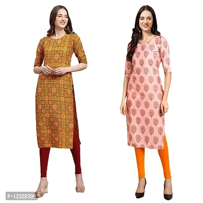 Straight Multicoloured Printed Crepe Kurta Pack Of 2