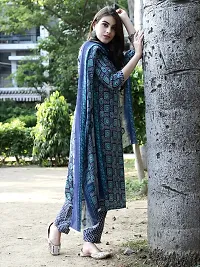 Stylish Blue Cotton Printed Kurta Bottom and Dupatta Set For Women-thumb3