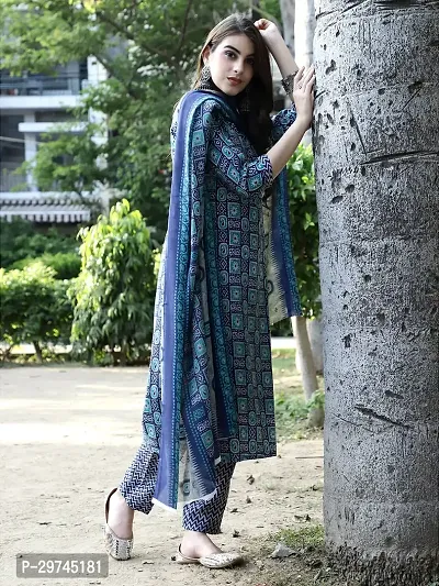 Stylish Blue Cotton Printed Kurta Bottom and Dupatta Set For Women-thumb4