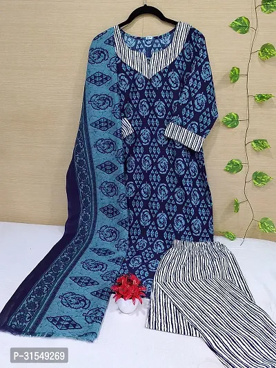 Fancy Cotton Blend Kurta Bottom And Dupatta Set For Women