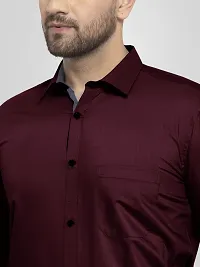 Men Stylish Maroon Cotton Solid Long Sleeve Semi Formal Shirt-thumb3