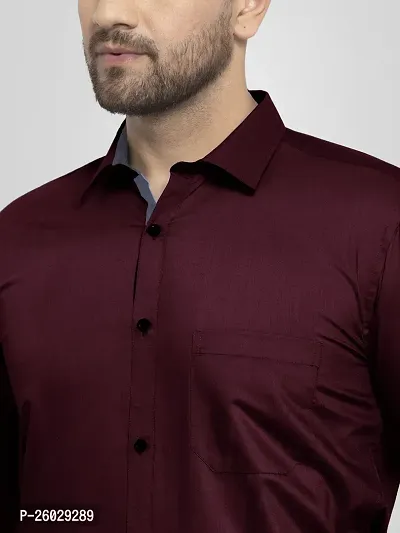 Men Stylish Maroon Cotton Solid Long Sleeve Semi Formal Shirt-thumb4