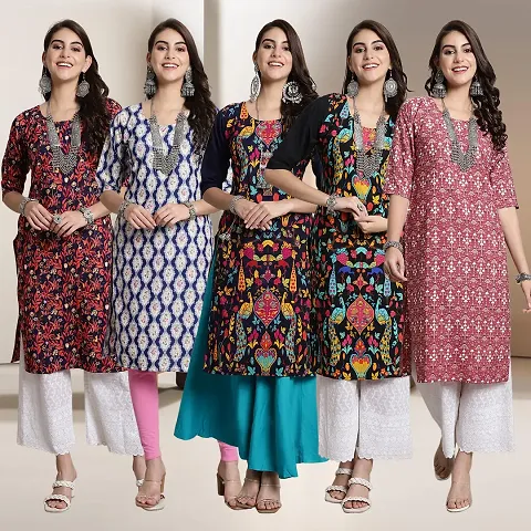 Fancy Straight Crepe Kurti - Pack Of 5