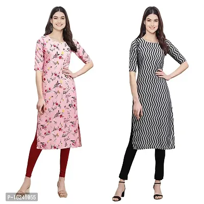 Stylish Straight Multicoloured Printed Crepe Kurta For Women Combo Pack Of 2-thumb0