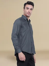 Reliable Grey Cotton Solid Long Sleeve Casual Shirts For Men-thumb2