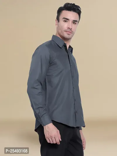 Reliable Grey Cotton Solid Long Sleeve Casual Shirts For Men-thumb3