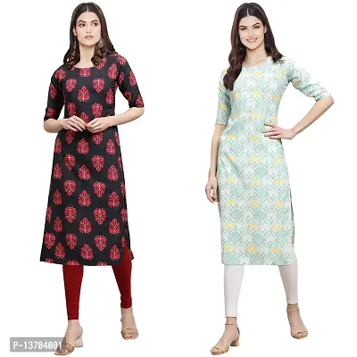 Stylish Crepe Printed Straight Kurta For Women- Pack Of 2-thumb0