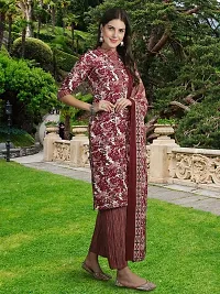 Stylish Maroon Cotton Blend Printed Kurta, Bottom and Dupatta Set For Women-thumb4