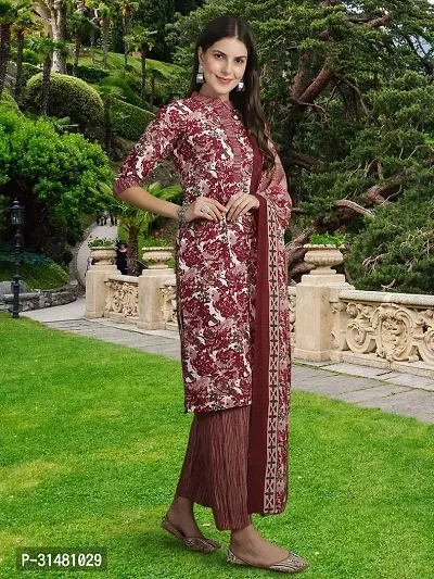 Stylish Maroon Cotton Blend Printed Kurta, Bottom and Dupatta Set For Women-thumb5