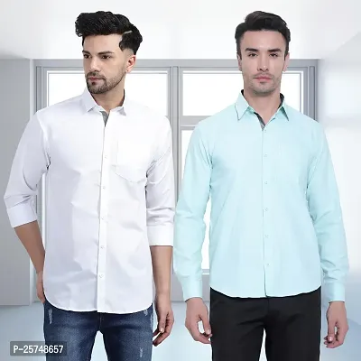 Stylish Cotton Multicoloured Solid Long Sleeves Fornal Shirt For Men Pack Of 2-thumb0