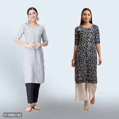 Women Stylish Crepe Ethnic Motif Casual Straight Kurta