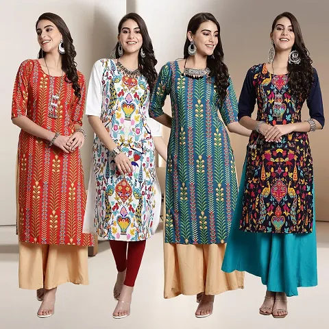 Fancy Straight Crepe Kurti - Pack Of 4