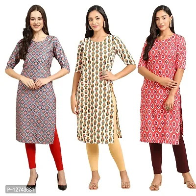 Stylish Crepe Digital Printed Straight Kurti For Women Pack of 3