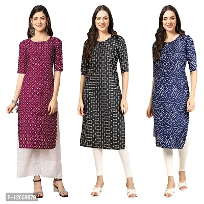 Women Crepe Digital Printed Straight Kurti  Pack of 3-thumb0