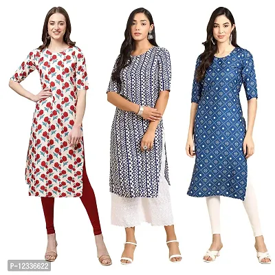 Elite Crepe Printed Straight Stitched Kurta For Women- Pack Of 3-thumb0