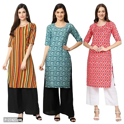 Stylish Multicoloured Crepe Stitched Kurta For Women Pack of 3