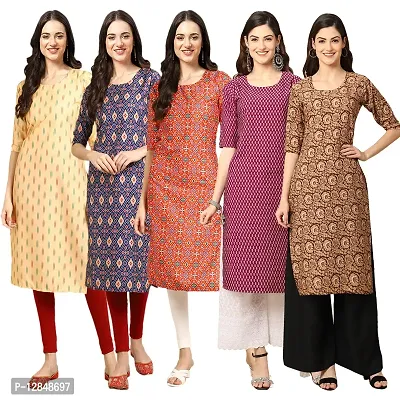 Straight Multicoloured Printed Crepe Kurta Pack Of 5-thumb0