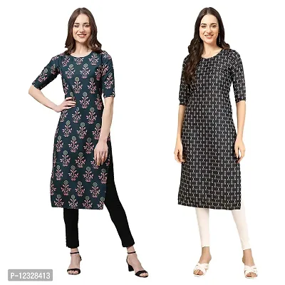 Straight Multicoloured Printed Crepe Kurta Pack Of 2