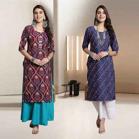 Fancy Multicoloured Crepe A-Line Kurti - Pack Of 2