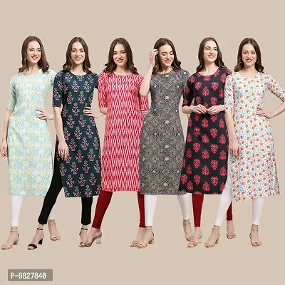 Women Crepe Digital Printed Straight Kurti  Pack of 6