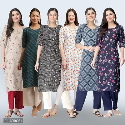 Women Stylish Crepe Printed Straight Kurta Combo