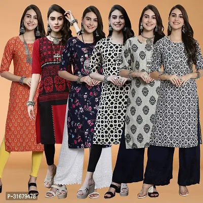 Fancy Crepe Printed Kurtas For Women Pack Of 6