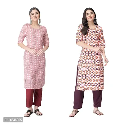 Attarctive Crepe Printed Straight Kurti Combo For Women Pack Of 2-thumb0