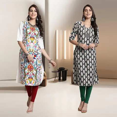 Fancy Straight Crepe Kurti - Pack Of 2