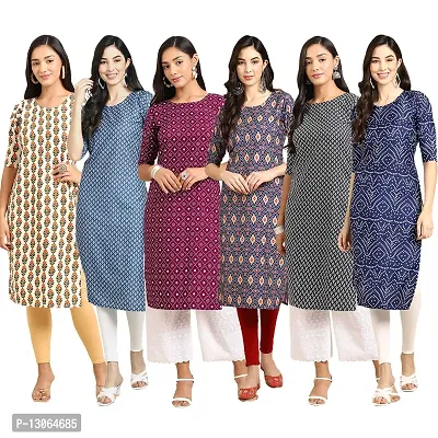 Trendy Crepe Digital Printed Straight Kurta For Women ( Pack Of 6 )