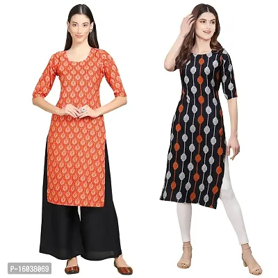 Stylish Crepe Printed Straight Kurta For Women-Pack Of 2