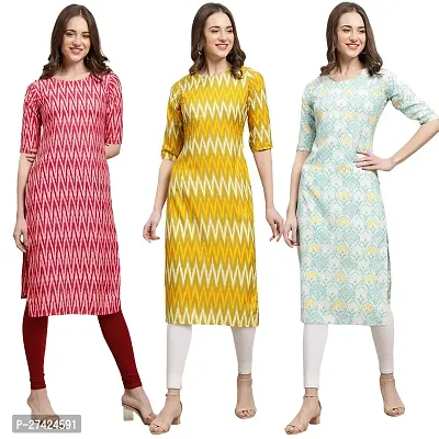 Stylish Multicoloured Crepe Stitched Kurta For Women Pack of 3