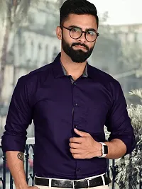 Men Stylish Purple Cotton Solid Long Sleeve Semi Formal Shirt-thumb4