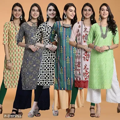 Fancy Crepe Printed Kurtas For Women Pack Of 6