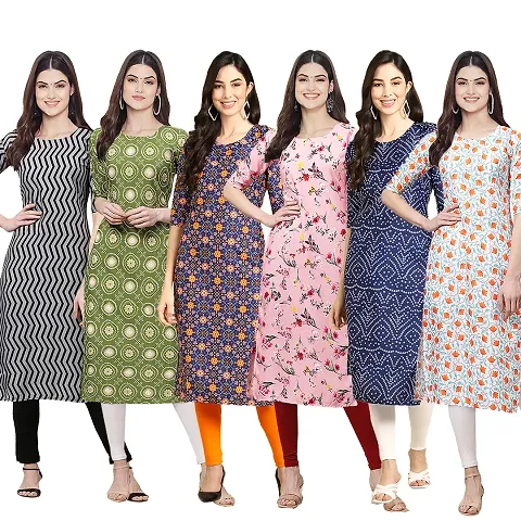 Women Crepe Digital Straight Kurti Pack of