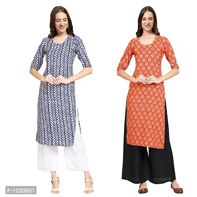 Straight Multicoloured Printed Crepe Kurta Pack Of 2-thumb0