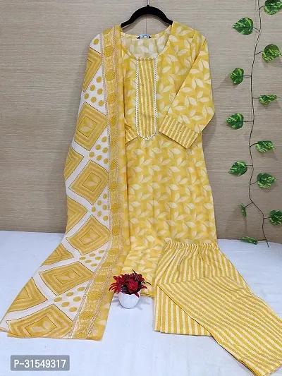 Fancy Cotton Blend Kurta Bottom And Dupatta Set For Women