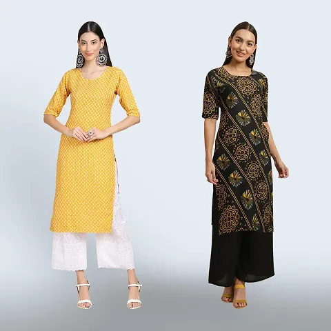 Stylish Crepe Printed Straight Kurta Combo of 2